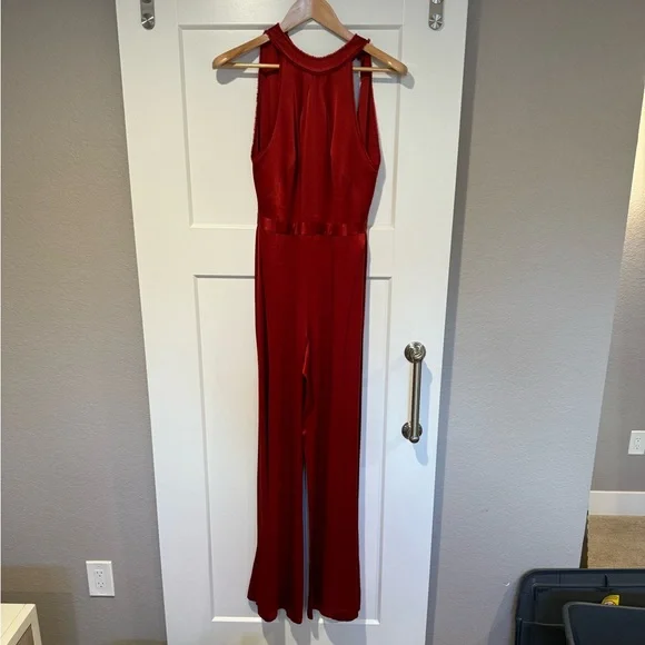 Alexis Red Sanaya Tie-Back Satin Jumpsuit